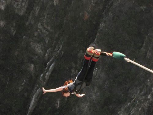 Maggie Copeland bungee jumps off the worlds highest bungee jumping bridge in South Africa