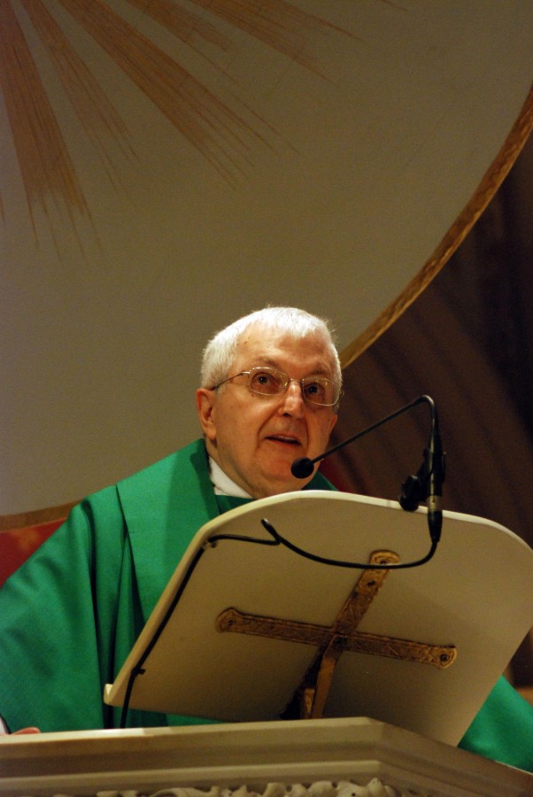 The Rev. Bob Hagan, S.J. speak during Sunday Mass at Holy Name of Jesus Church. During the Centennial celebration, a special Centennial Mass will be held, with a number of high-profile guests possibly in attendance