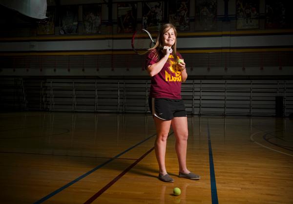 Biology freshman, Ashley DeBaroncelli in the Rec Plex Tuesday, March 6. DeBaroncelli is a first-year member of the Loyola tennis team.  Loyola’s tennis team’s next match is against Baker University on March 11.