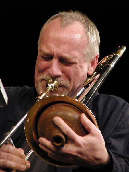 Ed Neumeister uses his plunger to create the perfect tone. Neumeister is performing at this year’s Loyola Jazz Fest 