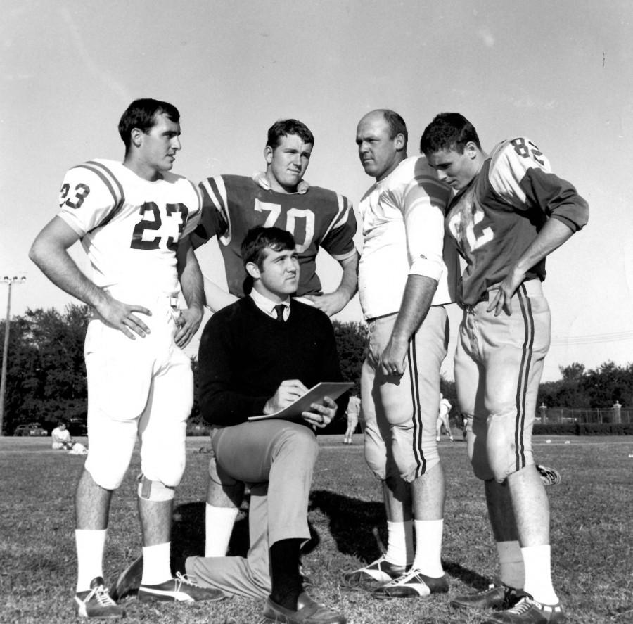 This picture was taken in the ‘30s.  Loyola had a football team up until 1939.  The board said it was in the universitys interest to “X” the program 