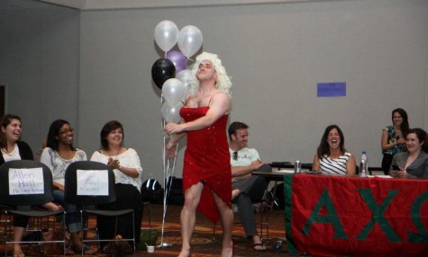 Alex Hall dressed up as Dolly Parton for the halloween costume portion of the Mr. Alpha Chi Male Beauty Competiton on March 14.