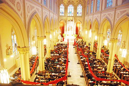 A view of the inside of the Holy Name of Jesus Church during the celebration of the Mass of Holy Spirit. The mass is a traditional Eucharistic celebration that Loyola organizes for faculty and students at the opening of each school year.