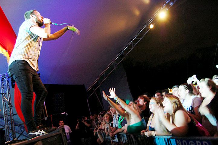Say Anything’s frontman Max Bemis has a crowd singing along to all of the pop-punk band’s hits on Fri, Oct. 26 at The Voodoo Experience in City Park, including the song “Alive In the Glory of Love.” Many Loyola students attended, volunteered and played at the music festival this past weekend.