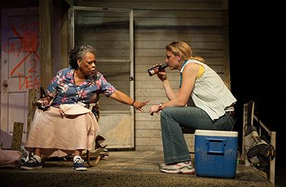 Carol Sutton as Amelia Delachaise and Kerry Cahill as Marie Giudry exchange Hurricane Katrina evacuation stories. “Mold”, written by English Professor John Biguenet, is the fi nal play in a trilogy about the storm.