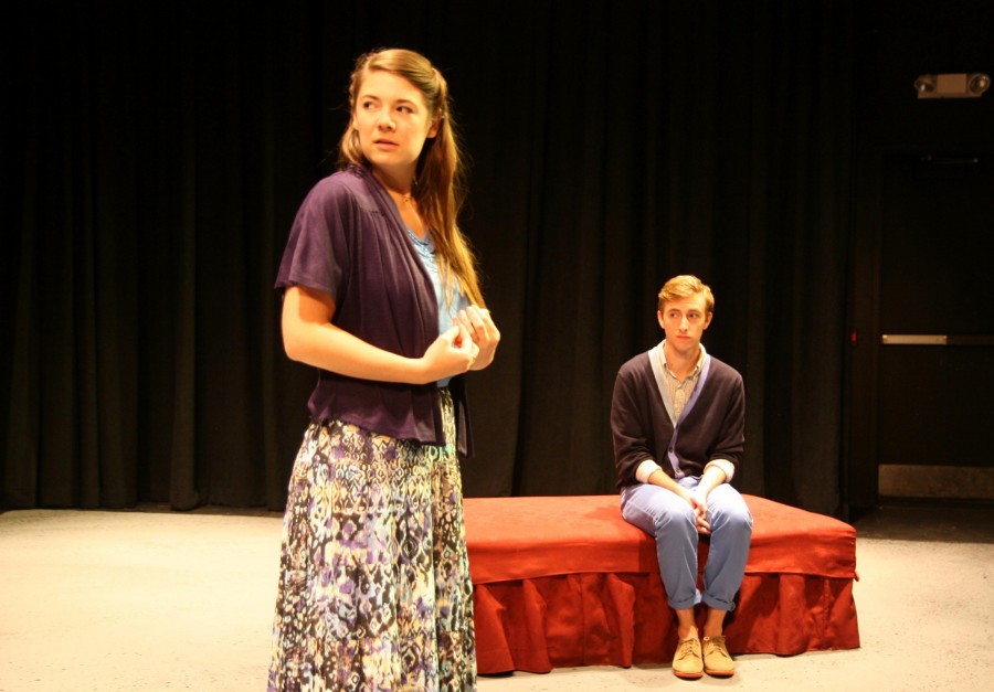 Theatre+arts+senior+Natalie+Jones+and+mass+communication+senior+Blaine+Simon+practice+in+the+Lower+Depths+Theater+before+%E2%80%9CPatient+A%E2%80%9D+opens+this+weekend.+The+play+runs+from+Sept.+27-29+and+from+Oct.+3-5.