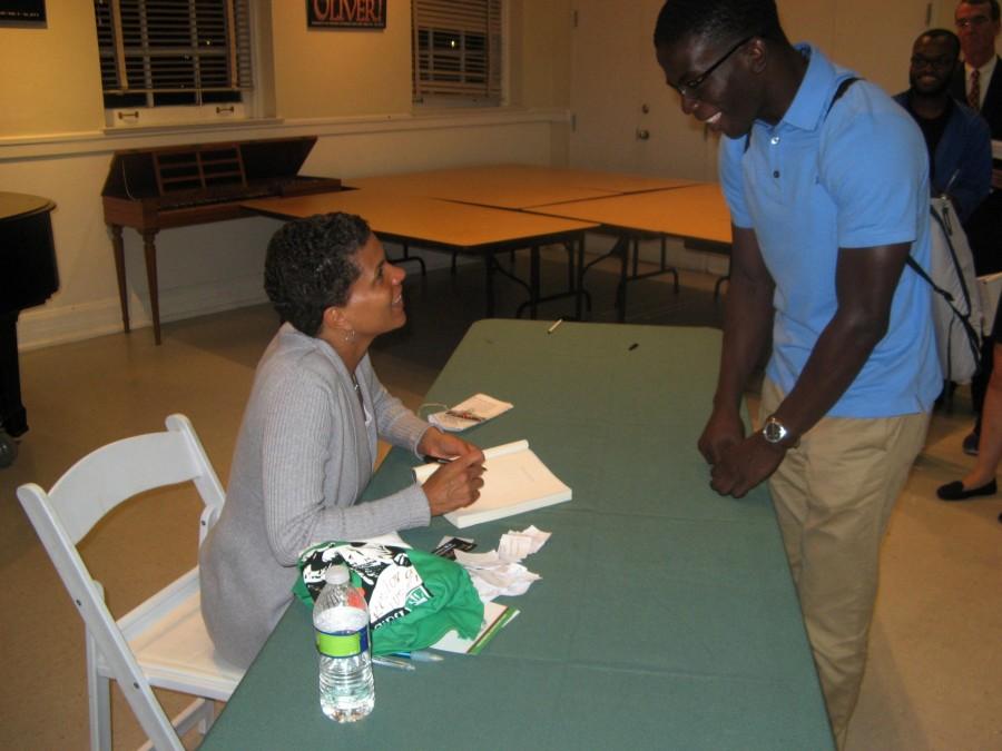 Tulane University guest speaker Michelle Alexander discusses hyper-incarceration and discrimination with an attendee from her lecture about her book, “The New Jim Crow.” Alexander’s presentation highlighted what she said are the injustices of capital punishment, especially in New Orleans. “I am absolutely thrilled that I inspired students to fight against hyper-incarceration,” she said. 