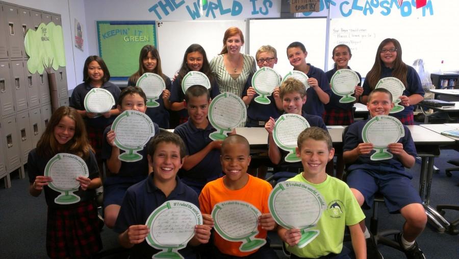 Janece Bell, A ‘12, with her 5th grade math class at Our Lady of Guadalupe in Hermosa Beach, California. Bell is one of many recent graduates who have taken to teaching following their graduation.