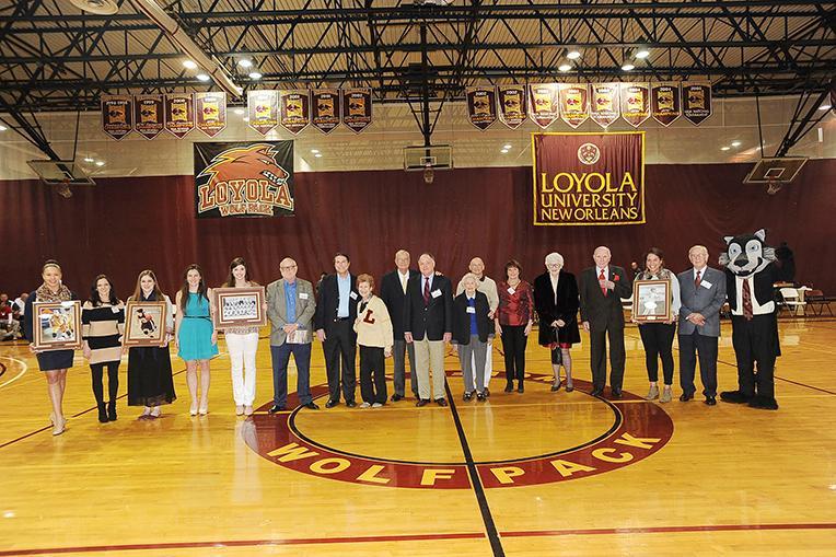 Kiely Schork and Joelle Graham were inducted into Loyola’s Hall of Fame during halftime of the men’s game on Jan. 25 along with the men of the 1945-46 team.