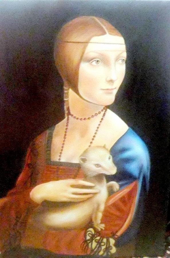 “Lady With an Ermine,” a Leonardo di Vinci reproduction, by psychology senior Amnee Jarushi, November 2011. Oil painting. 30 x 20 in.