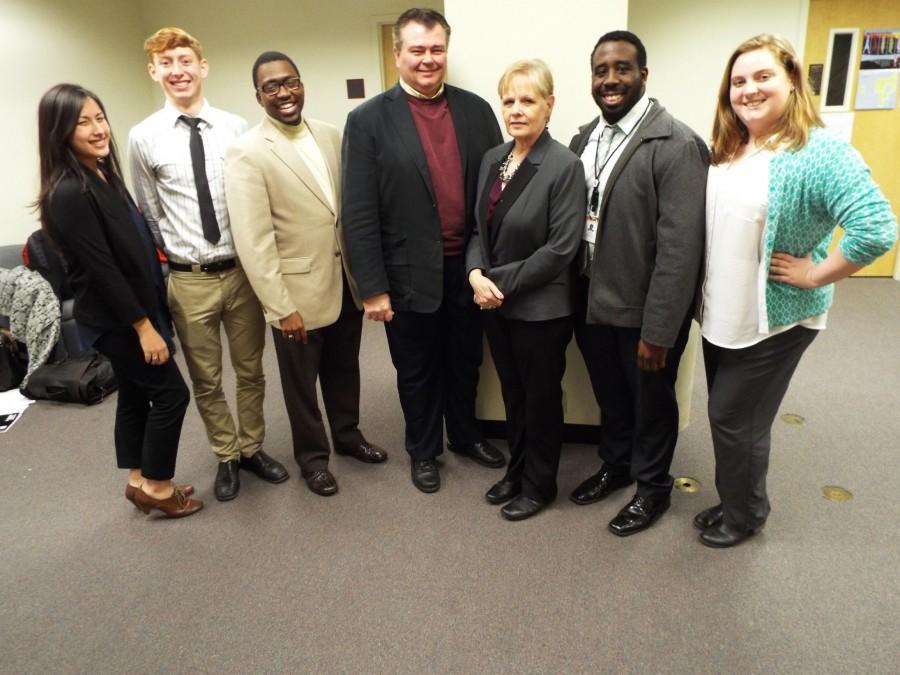 (From left to right) Susan Beresko, Andrew Williams, Alton Savage, associate professor and division coordinator of music education and music therapy Edward McClellan, Theresa Foret of Our Lady of Holy Cross College, Daniel Sampson and Emily Macnamara are all part of the music education program at Loyola. 