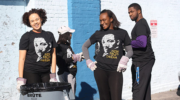 Xavier students Melanie Jones, Jasmin Henry, Kearns Louis-Jean and  Dillard student Jaquis Willis spent their holiday volunteering at the Freret Neighborhood Center. The day of service is held every Martin Luther King Jr. Day as a kickoff to the rest of the week’s events. 