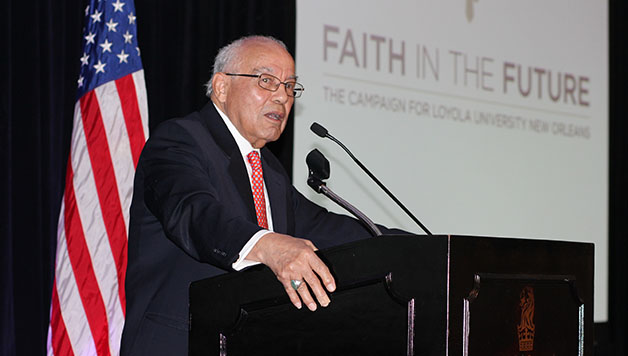 Norman Francis receives the St. Ives Award at the College of Law alumni luncheon.  Francis was the first African-American graduate of Loyola’s College of Law and will serve as president of Xavier University until he retires at the end of this academic year.