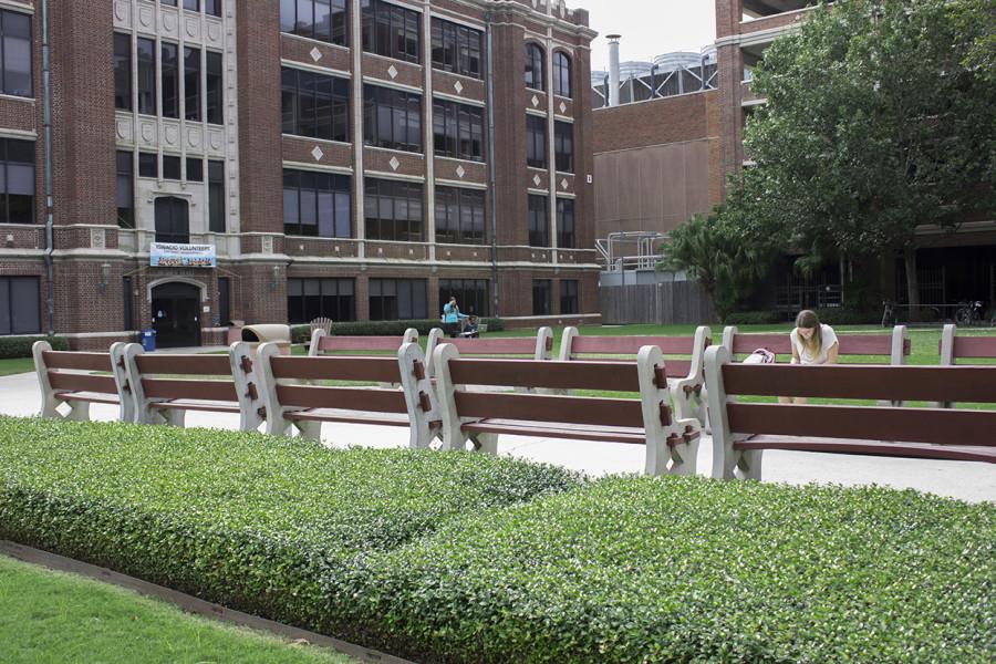 The benches in the peace quad, formerly known as "Smoker's Alley", is now smoke-free as of August 1. Smokersk have since moved to Calhoun street and other streets near campus. Photo credit: Taylor Galmiche