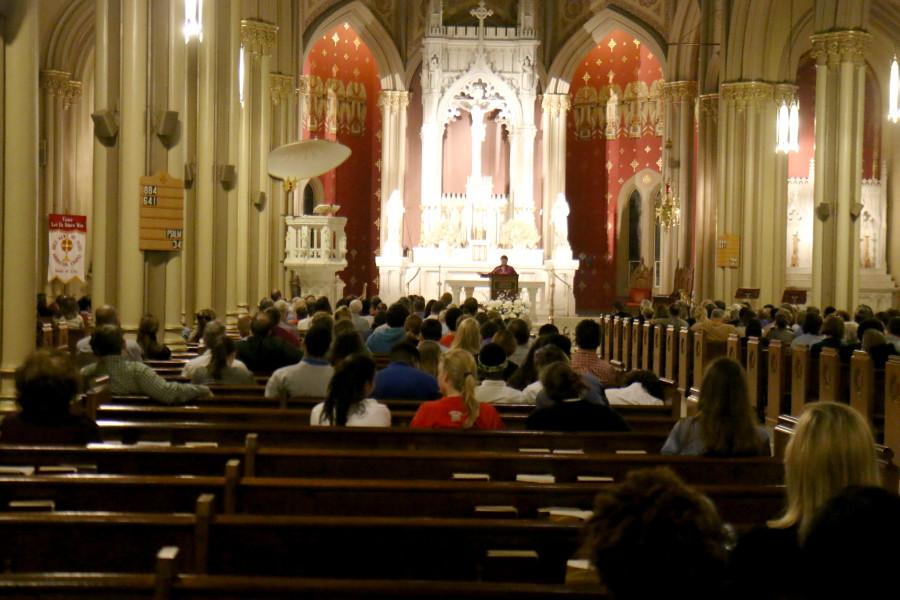 Students, faculty and others gathered in Holy Name of Jesus church to hear Sister Helen Prejean speak. Prejean is a staunch opponent to capital punishment and has traveled the country advocating against it.