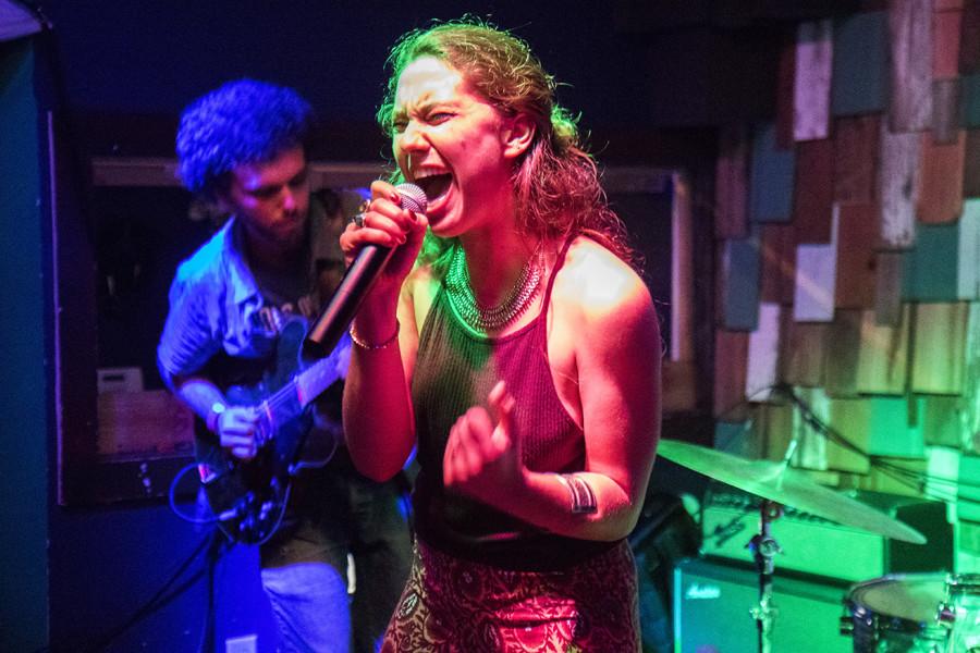 Abby Diamond, music industry studies senior, performs at Gasa Gasa in the first installment of the Feminista concert series.  The show, which featured three other female performers, was intended to highlight female musicians in New Orleans.