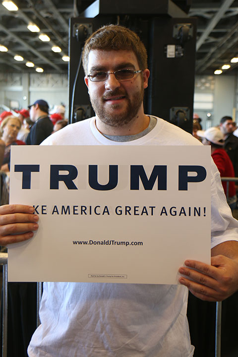 Seth Domingue, 19, a freshman at University of Louisiana Lafayette, shows his support for Donald Trump. For Domingue, immigration is an issue important to him. He (Trump) wants to kick all the illegals out because theyre stealing all the jobs for Americans, Domingue said.