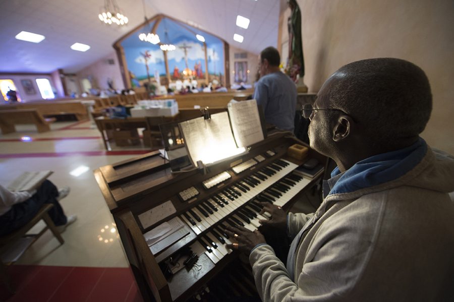 Angola inmates lead music at a mass in the prison’s Our Lady of Guadalupe Chapel April 29.  The mass included the graduation of six inmates from the Loyola Institute for Ministry’s extension program with certificates in pastoral studies.