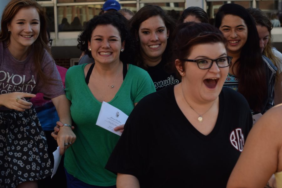 Madeline Ringwald, Mary Ann Florey, Kris Bradley, Bree Guggenheim and Jana Woo were five of 26 women who ran home to Gamma Phi Beta on “Bid Day.” “Bid Day” took place Monday, as Loyola’s four National Panhellenic Conference sororities welcomed over 100 women total to their chapters.