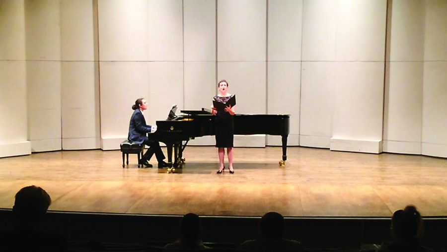 Music senior Dylan Tran and voice graduate student Rachel Looney perform at the Festival of Contemporary Song. The festival, held Sept. 16-18 at Loyola, showcased Loyola talents in music and literature--and the overlap between the two. Photo credit: Ellen Mccusker
