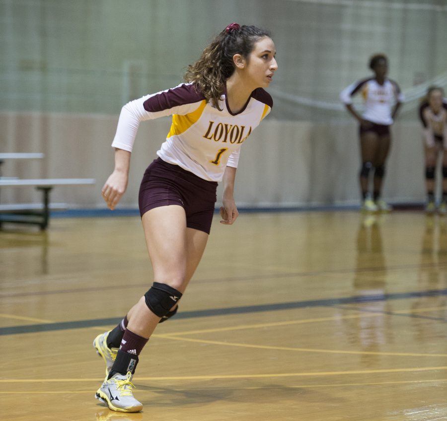 Katie Philippi play her last game with Loyolas volleyball team at the Dalton State College in the conference championships. The Loyola volleyball team finished their 2016 season with a 15-23 record. Photo credit: Courtesy of Loyola Athletics