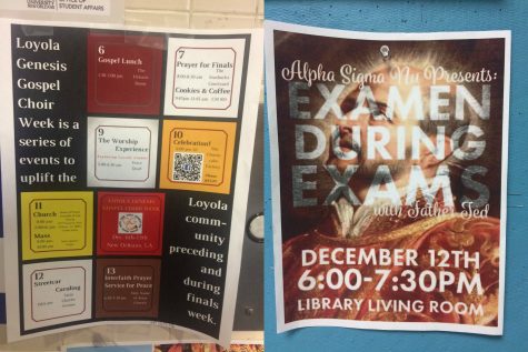 Posters around campus show various religious events happening during finals week. Photo credit: Colleen Dulle