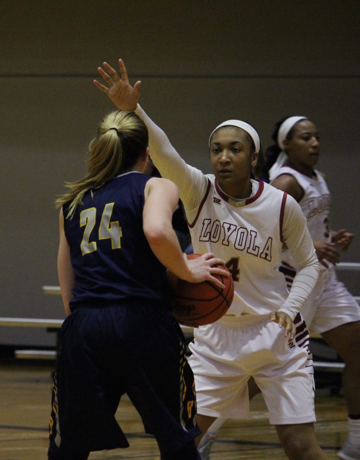 Mass Communication Sophomore Jasmine Billips lays on the defense against Blue Mountain College on Jan. 21 2017. The ladies of the Wolf Pack will take the court again on Jan. 26 at 5:30 p.m. against Brewton-Parker College. Photo credit: Marisabel Rodriguez