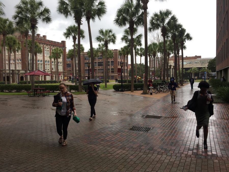 Students hurry to class in the rain at Loyola University New Orleans. This time of year is especially gloomy for those who experience seasonal depression. Jan. 19, 2017. Photo credit: Haley Pegg