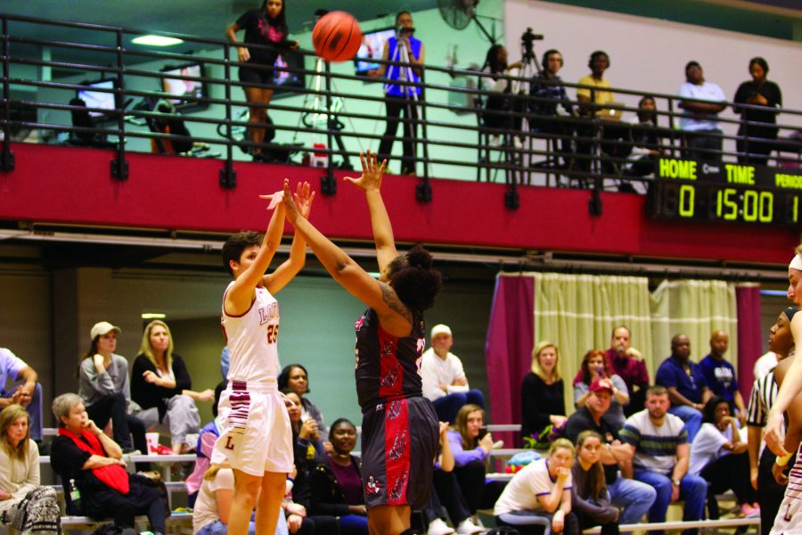 Biology and pre-med sophomore Kayla Noto takes a shot during the womens game against William Carey College on Jan. 19. The Wolf Pack defend NBC Court on Jan. 21 against Blue Mountain College. Photo credit: Marisabel Rodriguez