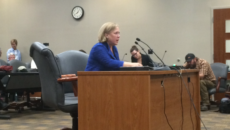 Former U.S. Sen. Mary Landrieu speaks in favor of the Bayou Bridge pipeline. Energy Transfer, who hopes to build the line, is the same company involved with the Dakota Access pipeline. Photo credit: Nick Reimann