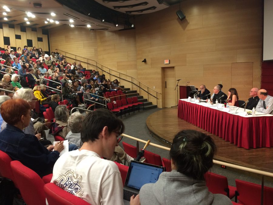 Trump Presidency: The Age of Anxiety panel meets in Nunemaker Hall. The panel discussed womens rights, environmental concerns and more resulting from Trumps inauguration. Photo credit: Nick Reimann
