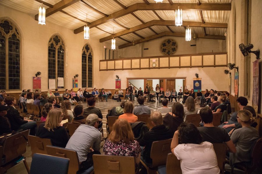 Members of the European Dissent gather and discuss social issues February 1, 2017, at the First Unitarian Universalist Church Of New Orleans, Louisiana, to network and collaborate in the pursuit of racial justice. Photo credit: Osama Ayyad