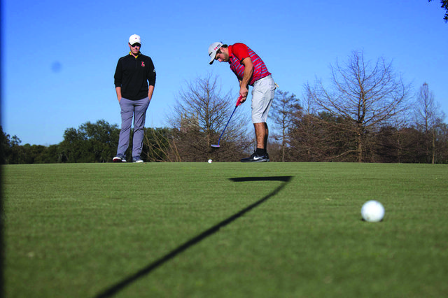 Wolf Pack golf team freshman Ignacio Fernndez take a shot on January 24, 2017; at the Audubon Park New Orleans; Louisiana; for practice. Drew Goff; golf team head coach; said he had a talented team to work with; and he looks forward to helping them fulfilling their potential. Photo credit: Osama Ayyad