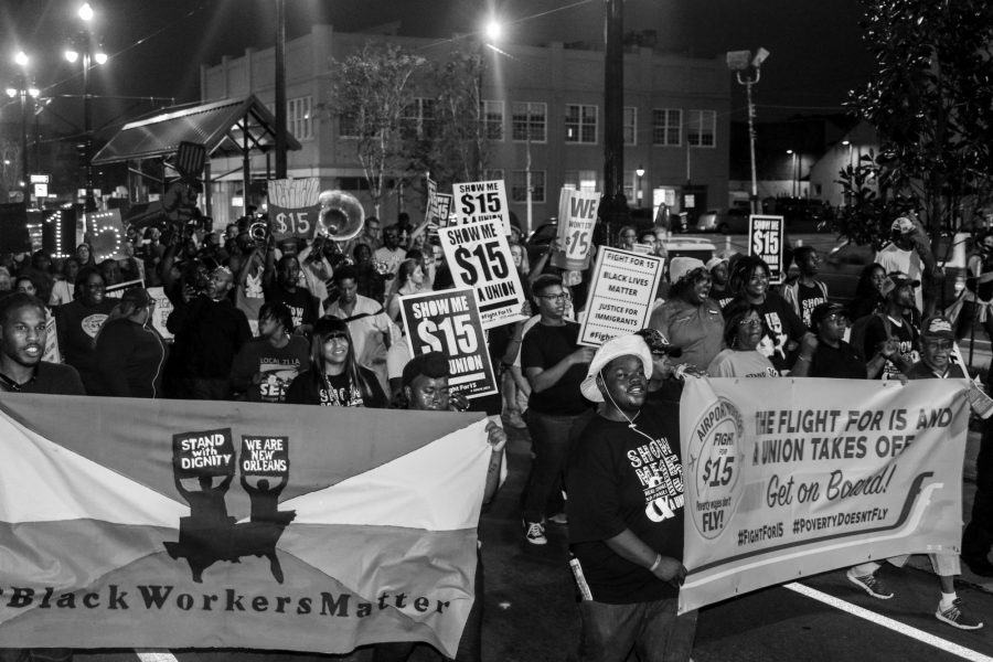 Members of the FightForFifteen activist group march to raise the federal minimum wage to $15 per hour. Many of the Founding Fathers of the United States wrote extensively about the need for a politically engaged populace. Photo credit: Matthew Dietrich