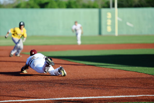 Spencer Rosenbohm physics junior, diving for a ground ball during Tuesday's game against Louisiana State University-Alexandria. The Wolf Pack is set to play Blue Mountain College this Friday, March 24 2017. Photo credit: Marisabel Rodriguez