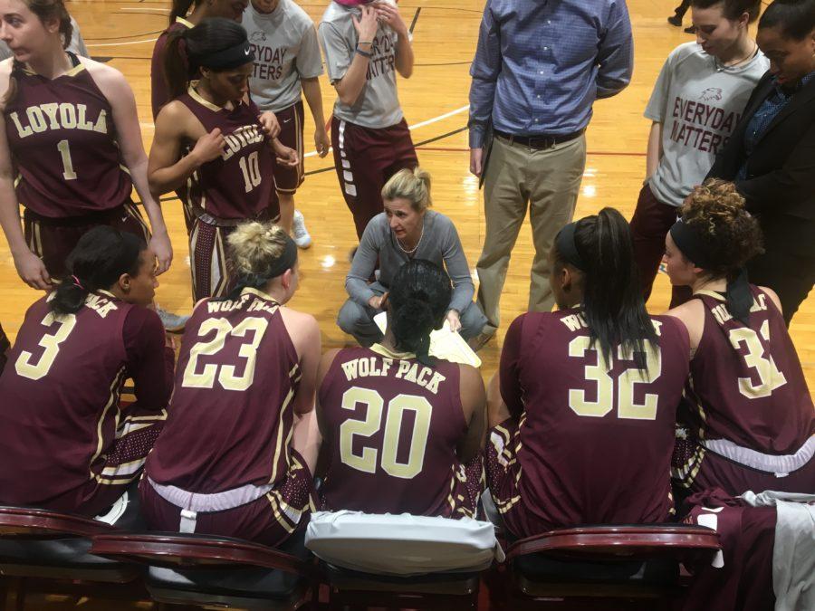 Head coach Kellie Kennedy draws up a play during their game. Kennedy won the SSAC Coach of the Year honors on Wednesday. Photo credit: Caroline Gonzalez