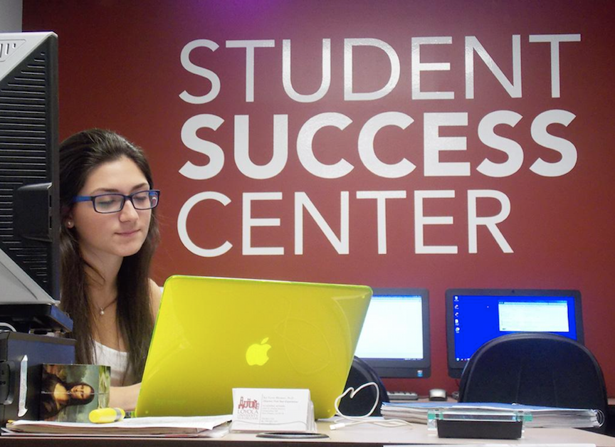Dynna Schutz, an accounting major is one of the front desk assistants for the Student Success Center. The Academic Resource center was changed to the Student Success Center, which offers tutoring, writing help, academic and pre-health advising, and disability services. {September 18, 2015} Photo credit: The Maroon