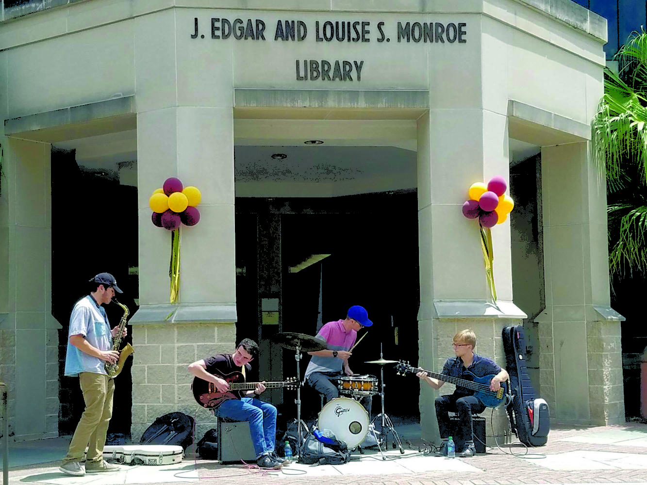 A Loyola Jazz Quartet performs as prospective students and their families tour Loyolas campus for the second Presidents Open House on April 22, 2017. According to Emily Bomersback, associate director for Marketing and Communications in the Office of Admissions the second open house was a an added opportunity for students who may not have been able to make the original event.  