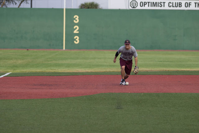 Wolf Pack third baseman and junior Spencer Rosenbohm, interceptes a ground ball at the John A. Alario Sr. Event Center baseball diamond in Westwego, on January, 14. Rosenbohm, who is pursuing a physics major said he looked forward to the season. Photo credit: Osama Ayyad