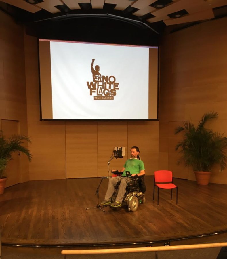 Former New Orleans Saints Player Steve Gleason delivers No White Flags talk for National Disability Awareness Month. Photo credit: Anderson Leal