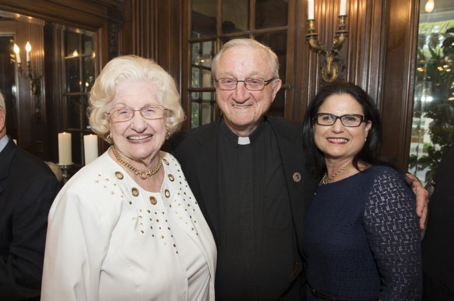 Maedell Hoover Braud (left), the Rev. James Carter, S.J., and Marla Donavan pictured at the 2015 Heritage Society Reception. Braud was recognized consistently throughout her lifetime for supporting Loyola and a number of Jesuit institutions Photo credit: courtersy of Monique Gardner