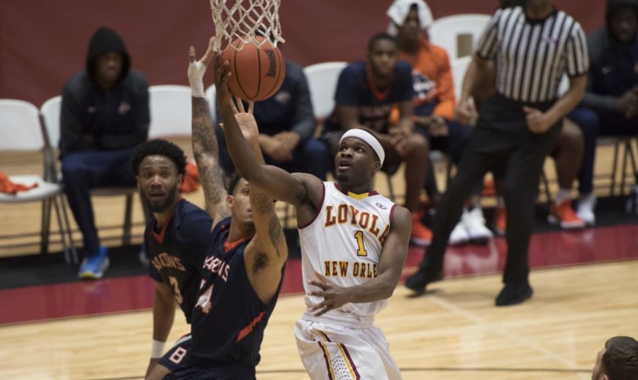 Business senior Nick Parker (1) lays up against the University of  Mobile defense on Jan. 28 2018. Parker finished with a game-high 25 points against the Rams. Photo by Loyola New Orleans Athletics/Courtesy Photo credit: Loyola New Orleans Athletics