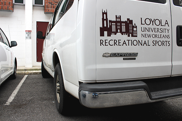 A Loyola New Orleans club sports van sits in a parking lot on campus Jan. 11, 2017. Loyola New Orleans club sports teams cant leave the City limits to compete because one of the two vans available for transport is overdue for maintenance and can leave them stranded. Photo credit: Cristian Orellana