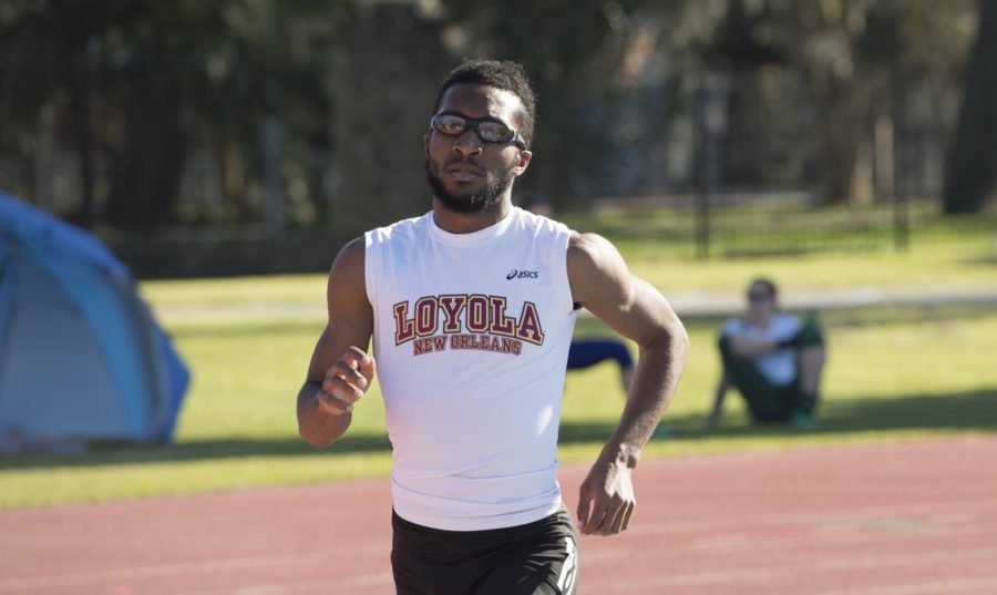 Accounting and finance junior Brian Davis competing in the Carey Last Chance Meet on Feb. 17 2018. The Loyola track teams earned two wins at the meet. LOYOLA NEW ORLEANS ATHLETICS/Courtesy
