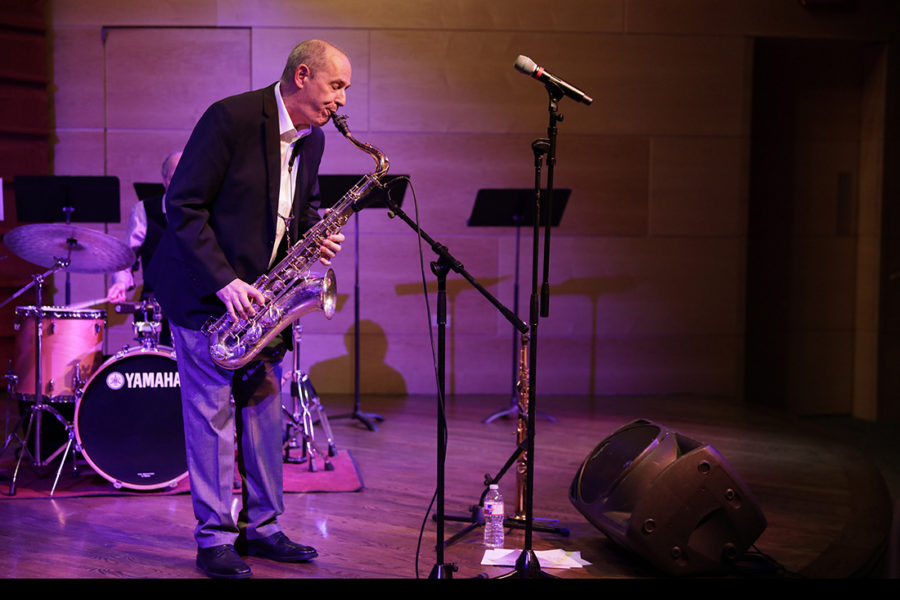 Tony Dagradi plays the saxophone at the concert introducing his recently released album, titled Oneness, Jan. 25 2018. The concert was part of Loyolas Jazz Underground Series.