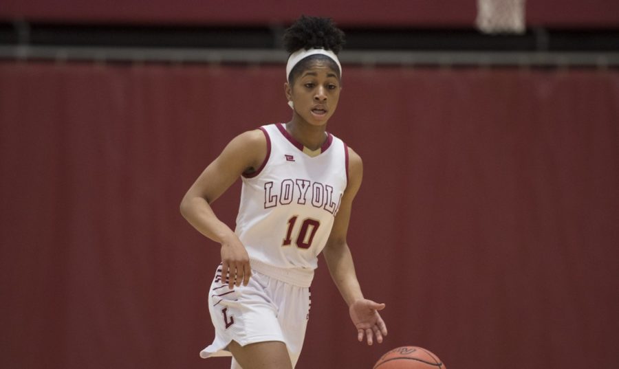 Mass communication senior Zoie Miller (10) finished her final home game with 22 points on Feb. 24 2018. Both Loyola basketball teams earned wins on Senior Night, beating Blue Mountain College. LOYOLA NEW ORLEANS ATHLETICS/Courtesy.