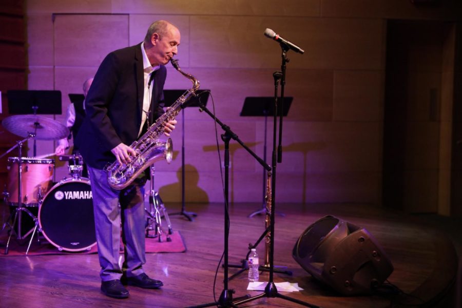 Tony Dagradi plays the saxophone at the concert introducing his recently released album, titled Oneness, Jan. 25 2018. The concert was part of Loyola's Jazz Underground Series. ANGELO IMBRAGUGLIO/The Maroon. Photo credit:  Angelo Imbraguglio