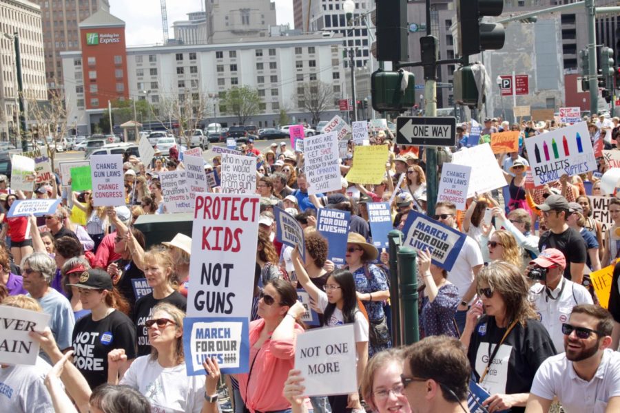 Protests+take+to+the+streets+in+the+March+for+Our+Lives+on+March+24%2C+2018.+The+march+was+organized+by+high+school+students+to+push+for+stricter+gun+laws.+Photo+credit%3A+Caleb+Beck