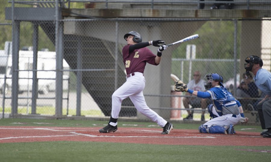 Brandon Wilson Jr. (23), business sophomore, swings at a pitch versus Faulkner University on March 17 2018. The Loyola baseball team loss all three games versus Faulkner. Photo credit: Loyola University Athletics