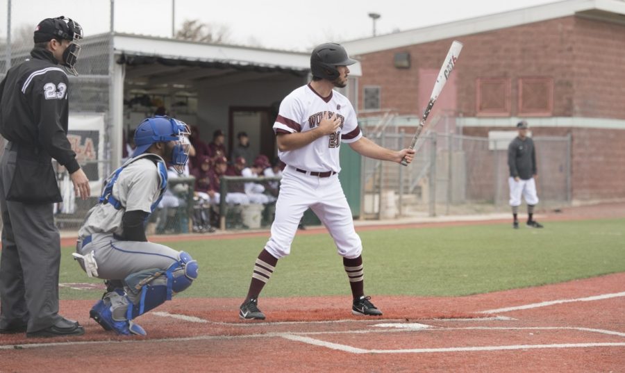 Jesse Jordan (28), finance junior, stands on home plate, ready for a pitch. The Loyola baseball team took home only one win versus Martin Methodist in their first conference match up of the season. Photo credit: Loyola University Athletics
